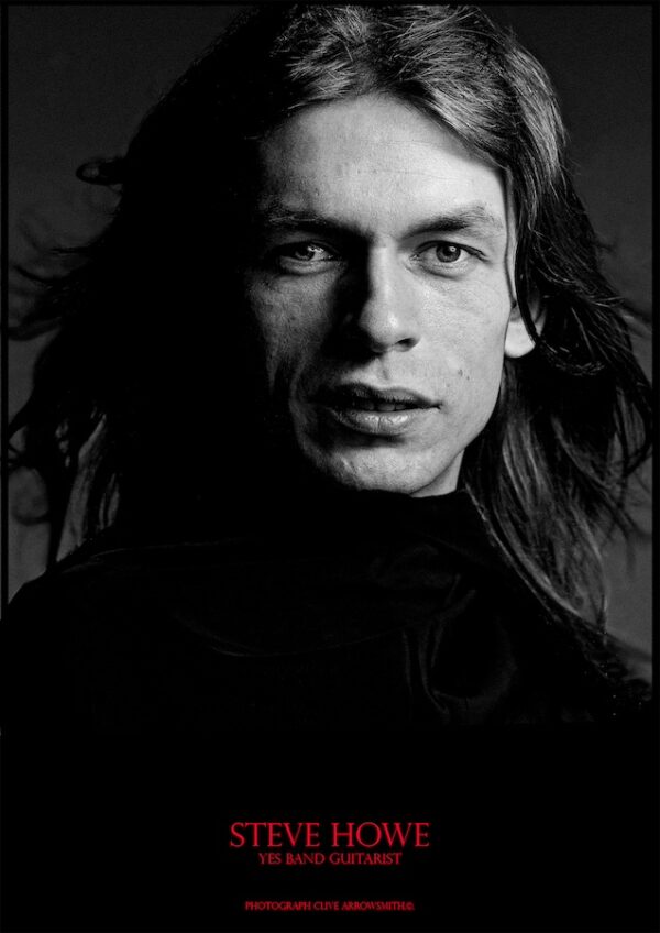 portrait of Steve Howe guitarist of the group Yes black and white art photography by photographer Clive Arrowsmith