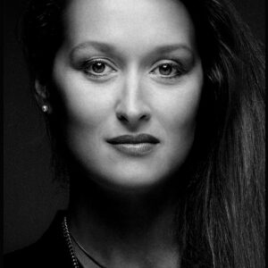 portrait de l'actrice Meryl Streep photographie d'art en noir et blanc du photographe Clive Arrowsmith