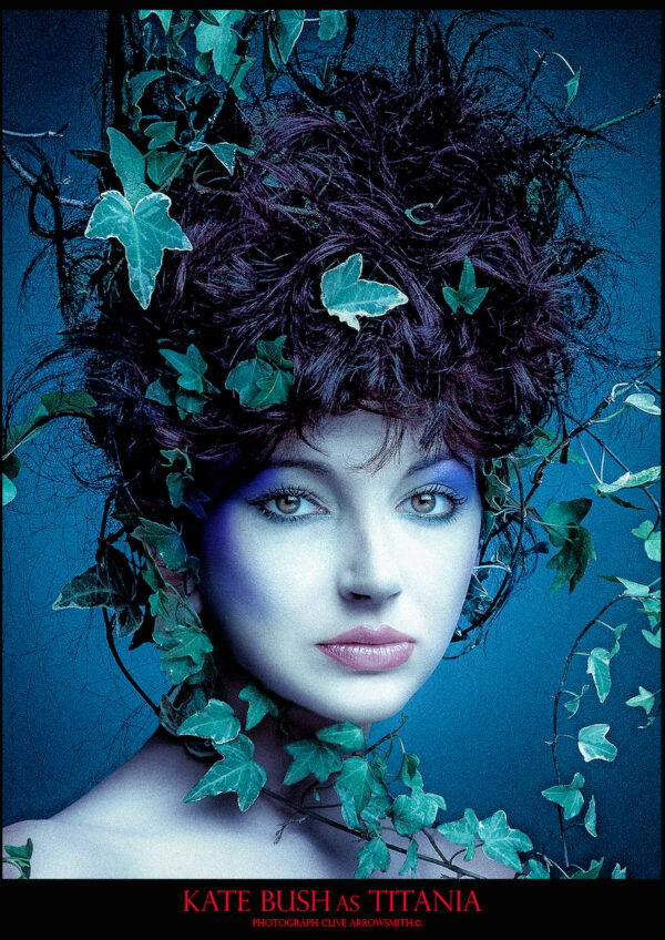 portrait of Kate Bush surrounded by a vine of leaves fine art photography by photographer Clive Arrowsmith