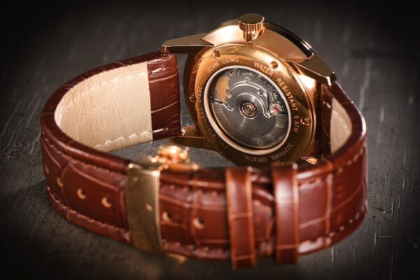 straw marquetry watch from De Villers fine crafts collection mechanical movement automatic winding