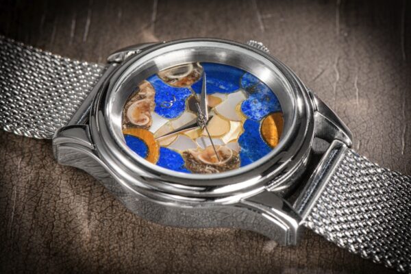 stone marquetry watch Oddity De Villers crafts collection stainless steel silver bracelet