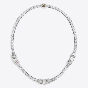 Double Modules Chain Choker necklace Silver/Khaki LABYRINTHE PARIS