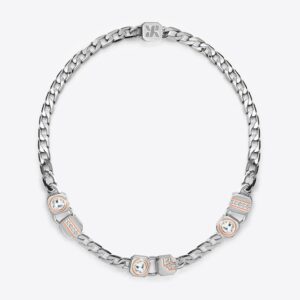 Double Modules Chain Choker Necklace Silver/Orange LABYRINTHE PARIS