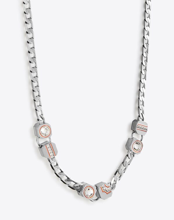 Double Modules Chain Choker Necklace Silver/Orange LABYRINTHE PARIS