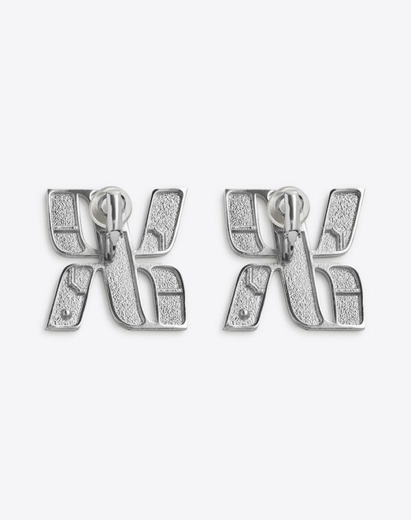 Logo Earrings Silver/Khaki Clip-On LABYRINTHE PARIS