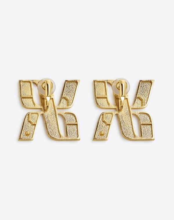 Logo Earrings Gold/Khaki Clip-On LABYRINTHE PARIS