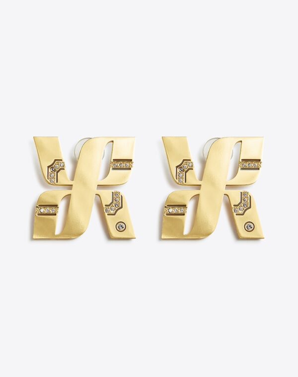 Logo Earrings Gold/Khaki LABYRINTHE PARIS