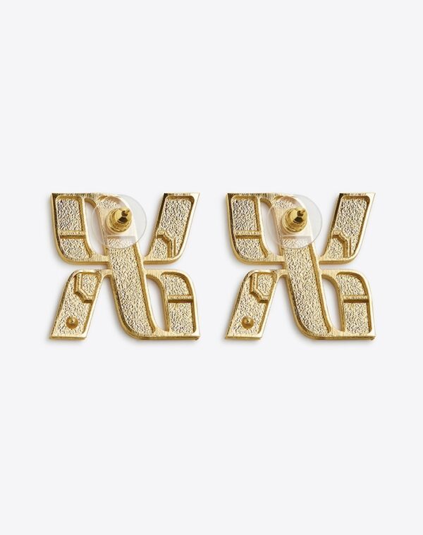 Logo Earrings Gold/Khaki Pierced LABYRINTHE PARIS