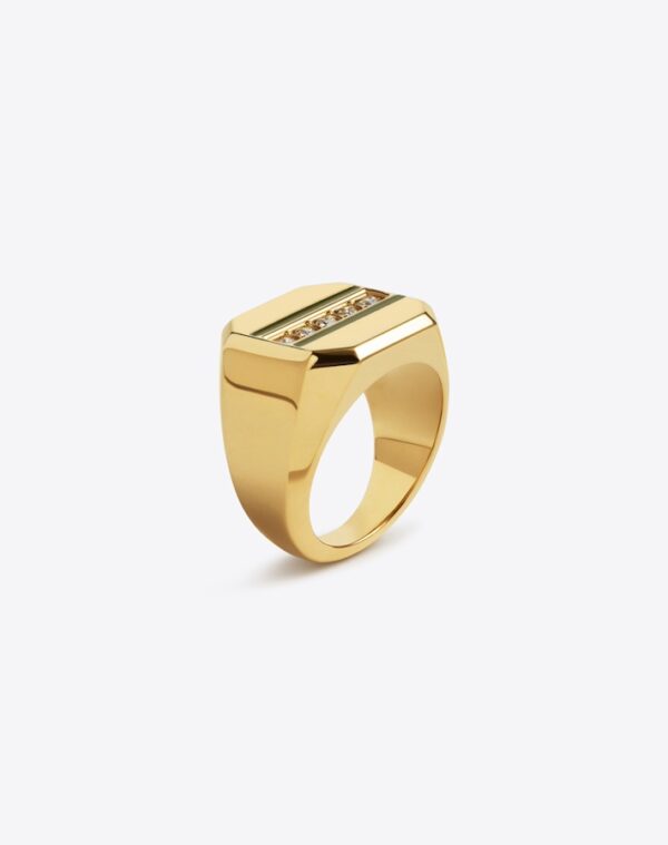 Chevalière Carrée Ring Gold/Khaki LABYRINTHE PARIS